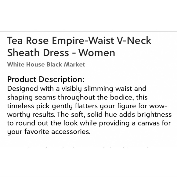 NWT WHBM TEA ROSE EMPIRE-WAIST V-NECK SHEATH DRESS - Picture 11 of 12